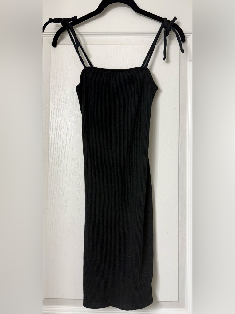 Wild Fable Black Ribbed Tie-Shoulder Midi Dress